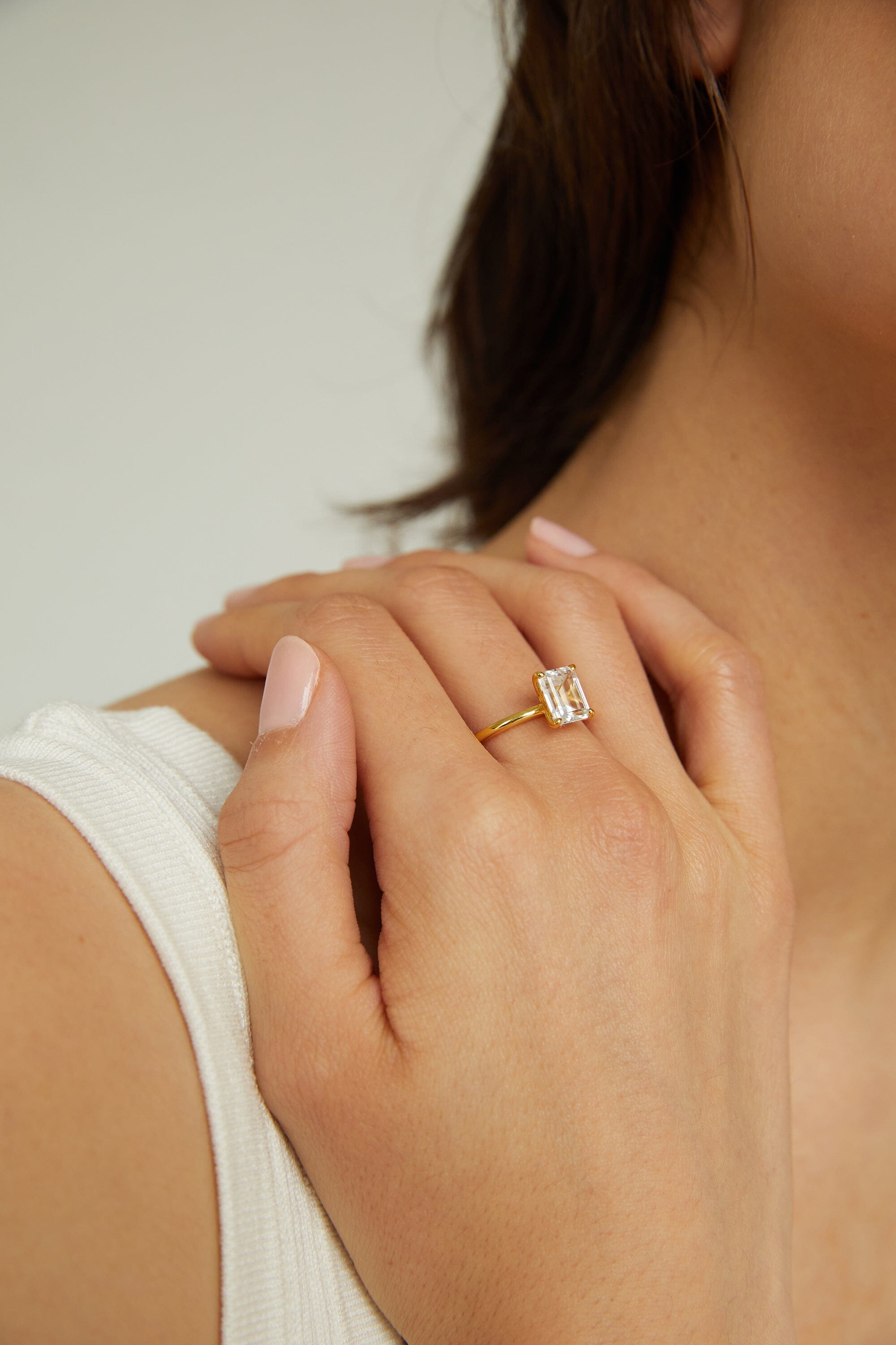 Emerald White Sapphire Solitaire Ring