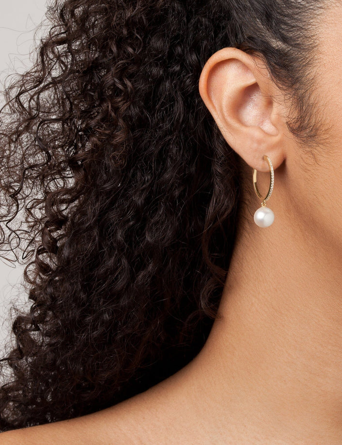 Diamond Pearl Hoop Earrings