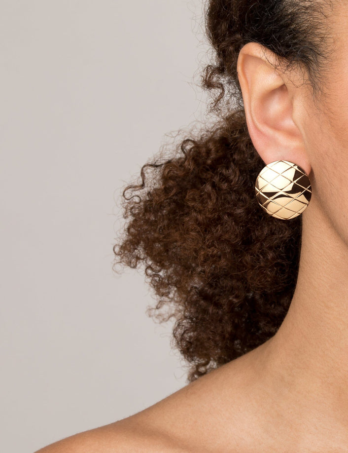 Quilted Gold Button Earrings