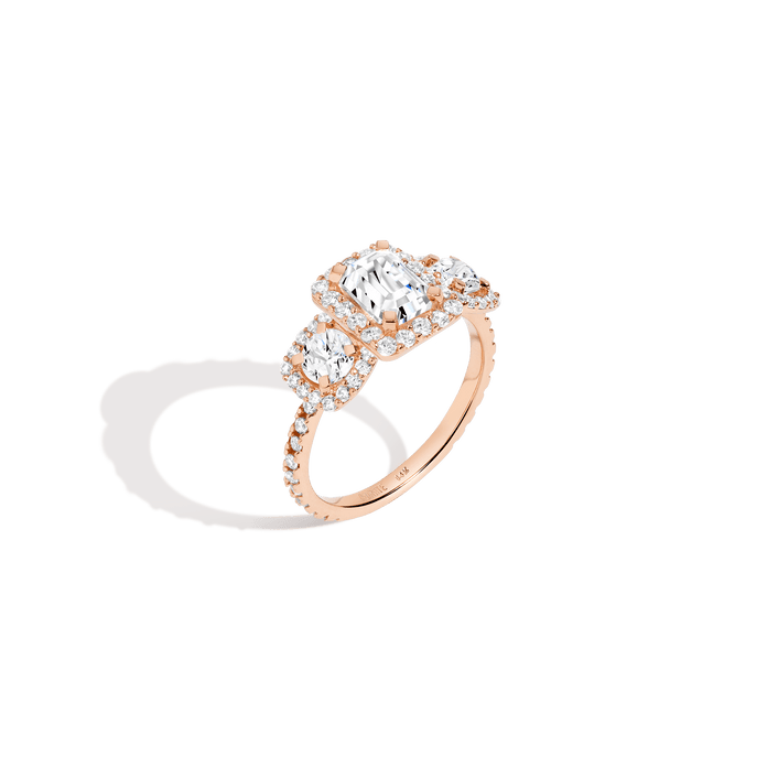 Pavé Emerald Tri-Diamond Ring