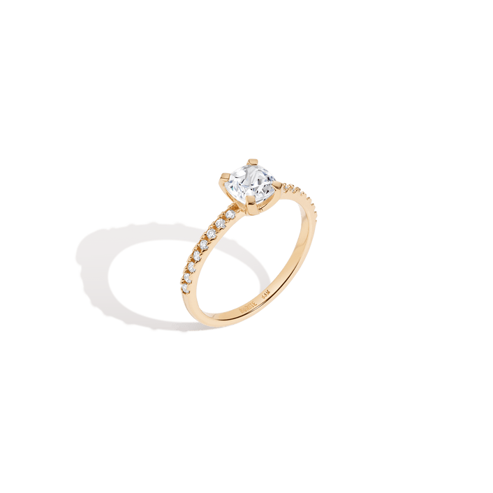 Pavé Cushion Cut Solitaire Diamond Ring