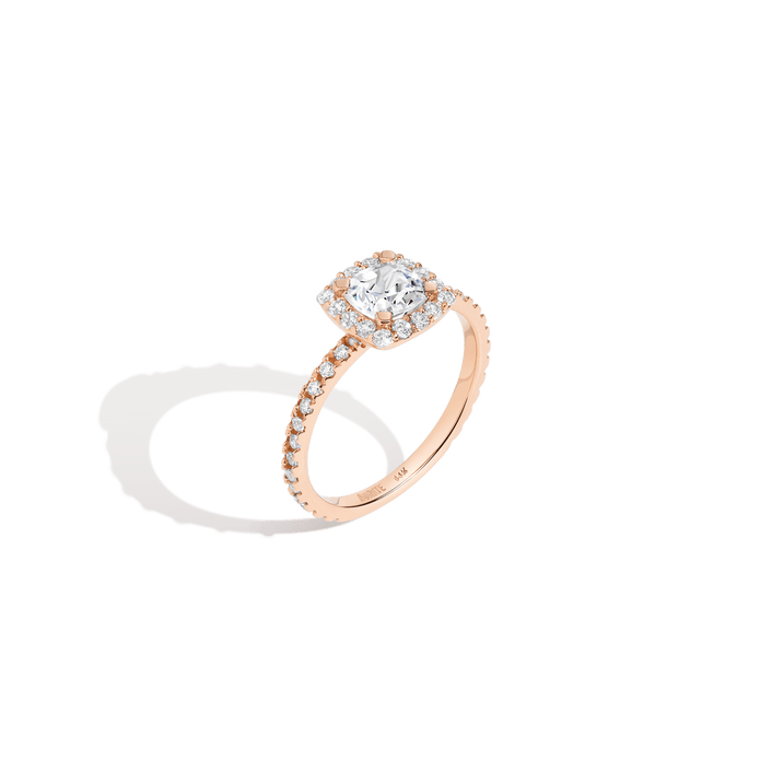 Pavé Cushion Cut Halo Diamond Ring